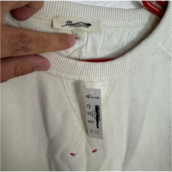 Madewell Garment-Dyed Crewneck Sweatshirt WMNS L Off White NU854 Ribbed Long Sl - Picture 6 of 9